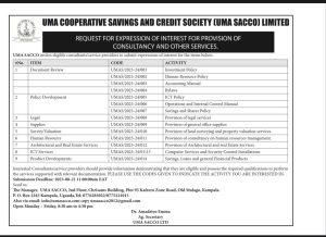 UMA SACCO EXPRESSION OF INTEREST FOR THE PROVISION OF CONSULTANCY SERVICES